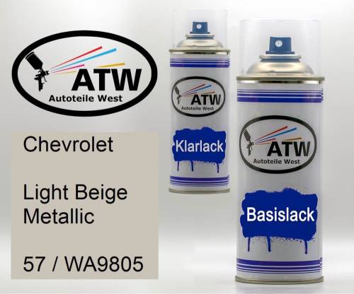 Chevrolet, Light Beige Metallic, 57 / WA9805: 400ml Sprühdose + 400ml Klarlack - Set, von ATW Autoteile West.